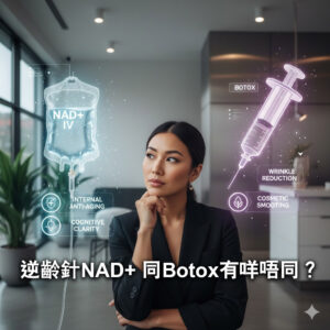 Botox 與 NAD⁺ 逆齡針分別圖解，內在修復與表面抗老比較 -Drip Hydration HK